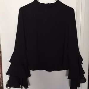 Black blouse w tiered bell sleeves (never worn)